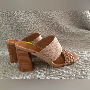 Maurices Tan Braided Two Strap High Heel Block Sandal Size 8